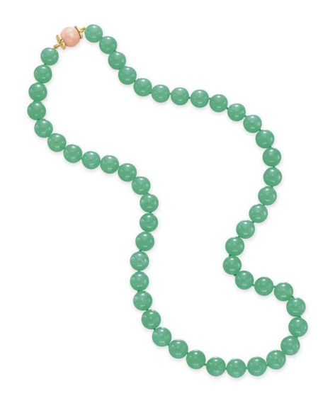 ~A SINGLE-STRAND CHRYSOPRASE CHALCEDONY AND CORAL BEAD NECKLACE, BY BVLGARI | Jewelry, necklace | Christie's Bvlgari Jewelry, Coral Beads Necklace, Purple Leather, Coral Beads, Jewelry Necklace, Bead Necklace, Leather Case, 18k Gold, Beaded Necklace