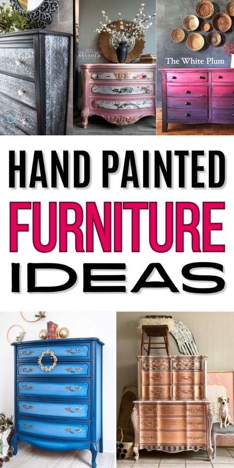 Explore The Most Amazing Creative hand painted furniture Ideas for DIY Lovers and discover how to make old furniture makeovers. From painted dressers to desks and tables, these painted furniture ideas will inspire your DIY next project. Dive into the world of DIY furniture upcycling and furniture flips, giving new life to refurbished furniture with vibrant paints and unique designs. Whether it's chairs or larger items, these funky painted furniture ideas are perfect for transforming your space. Creative Cabinet Painting Ideas, How To Paint Whimsical Furniture, Painting Furniture With Chalk Paint Old Dressers Chest Of Drawers, Painting Ideas For Furniture, Hand Painted Dressers Diy, Painting A Dresser Ideas, Whimsical Furniture Painting Ideas, Unique Bedroom Ideas Creative, Repurposed Furniture Diy Upcycling