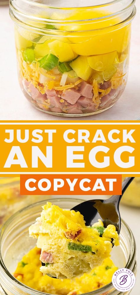 This Just Crack an Egg copycat recipe makes a fresh, healthy, and filling breakfast in just minutes. All you need to do is add veggies, meat, and cheese to a jar with an egg, stir, and microwave. Breakfast in just 3 minutes! Egg Mess Recipe, Mug Eggs Breakfast, Eggs In A Mug Microwave, Egg Mug Recipes, Microwave Breakfast In A Cup, Egg In A Mug Microwave, Egg In A Cup Microwave, Mug Eggs Microwave, Egg Bowls Breakfast Healthy