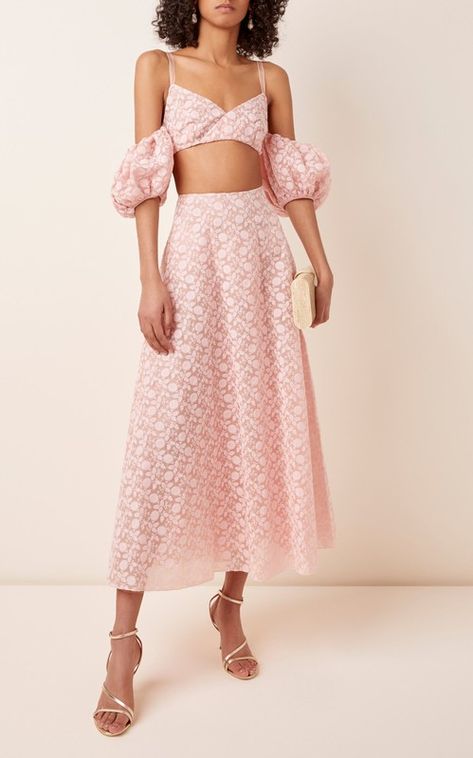 Traveling Woman, Jacquard Midi Skirt, Cold Shoulder Crop Top, Jacquard Top, Brunch Fashion, Stylish Party, Whimsical Fashion, Floral Jacquard, Giambattista Valli