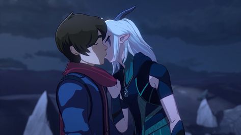 Rayllum Kiss, Dragon Prince Season 3, Shadow Powers, Rayla X Callum, Rayla Dragon Prince, Prince Dragon, The Dragon Prince, Dragon Princess, Anime Boy Hair