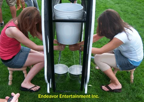 cow milking game but we could do it as a goat Cow Milking Activity, 4h Party Ideas, Cow Milking Game, Cow Themed Birthday Party Games, Cow Themed Games, Milk The Cow Game, Ag Olympics Games, Farm Events Ideas, Barnyard Games