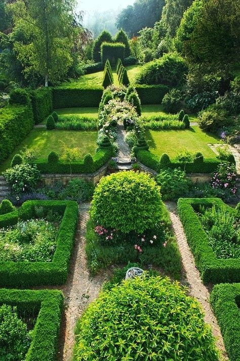 Oasis House, English Garden Ideas, Formal Garden Design, Parterre Garden, Courtyard Ideas, Boxwood Garden, Small Courtyard, House Backyard, Formal Garden