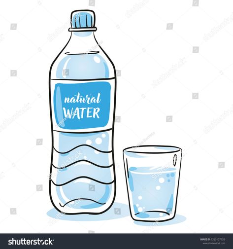 Minearl water in plastic bottle and glass icon. Concept for healthy nutrition and drinking enough mineral water. Hand dr #Ad , #SPONSORED, #Concept#icon#healthy#drinking Glass Of Water Drawing, Water Drawing Simple, Drawings Of Water, Water Bottle Illustration, Paper Water Bottle, Water Bottle Drawing, Hope Drawing, Water Clipart, Bunting Template