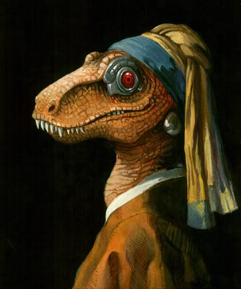 Clever Girl with a Pearl Earring - Posing for Vermeer. You'll never look at the girl with a pearl earring the same again. A Dinosaur, Pearl Earring, Art