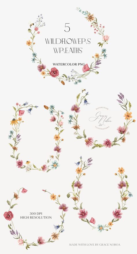 Wild Flowers Invitation, Wedding Graphic Design Illustration, Summer Illustration Design, Flower Frame Illustration, Spring Flower Border, Flower Frame Background, Wildflower Graphic, Watercolor Flower Frame, Watercolor Borders