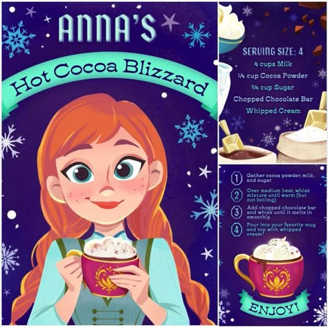 Anna’s Hot Cocoa Blizzard Recipe from Disney – SKGaleana Homemade Cook Book, Movie Night Food Ideas, Blizzard Recipe, Cartoon Recipe, Disney Cookbook, Disney Themed Movie Night, Disney Movie Night Food, Energy Remedies, Disney Baking