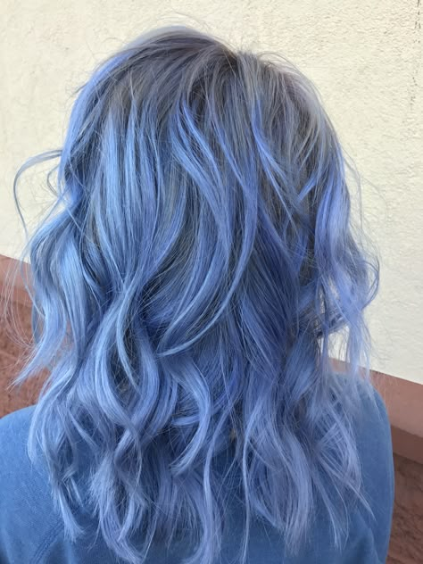 8 hours of love Light Blue Balayage Hair, Perry Winkle Hair, Cornflower Blue Hair, Purplish Blue Hair, Perrywinkle Hair, Dark Periwinkle Hair, Light Blue Hair Highlights, Periwinkle Highlights, Lavender Blue Hair