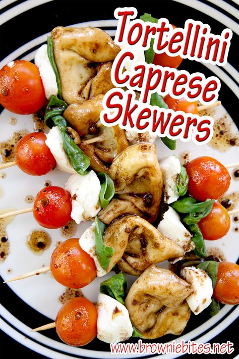 Marinated Caprese Skewers, Caprese Skewers With Tortellini, Italian Skewers Appetizers, Tortellini Skewers Appetizers, Tortellini Kabobs, Tomato Dipping Sauce, Italian Caprese, Appetizer Skewers, Tomato Skewers