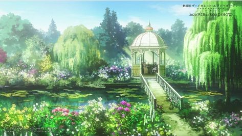 Violet Evergreen, Anime Landscape, Anime Places, Fantasy Garden, Violet Evergarden Anime, Kyoto Animation, Violet Evergarden, Anime Backgrounds Wallpapers, Fantasy Places