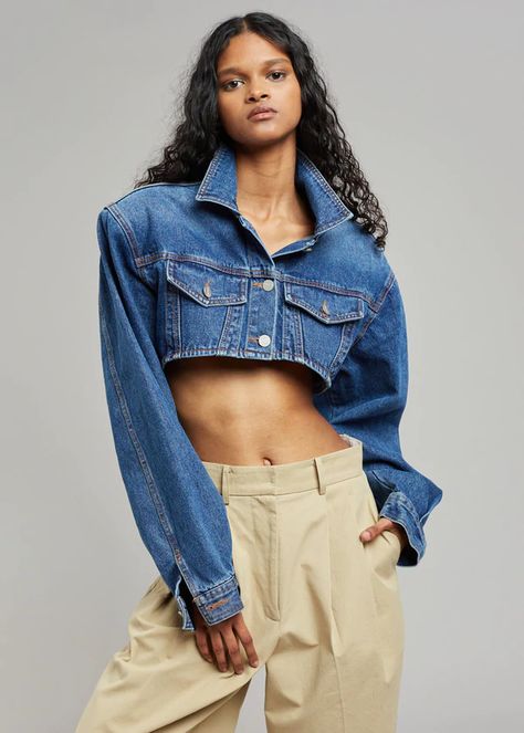 Denim Moodboard, Cropped Denim Jacket Outfit, Full Body Poses, Popped Collar, Denim Jacket Outfit, The Frankie Shop, Frankie Shop, Denim Trends, Dark Indigo