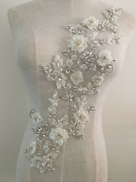 Excited to share the latest addition to my #etsy shop: Exquisite 3D Rhinestone Beaded Bridal Lace Applique for Wedding Sash Bridal Hair Flower Boutique Crystal Wedding Dress, Bridal Atelier, Wedding Dress Sash, Tambour Embroidery, Fabric Embellishment, Flower Boutique, Beads Embroidery, Bridal Hair Flowers, Dress Sash