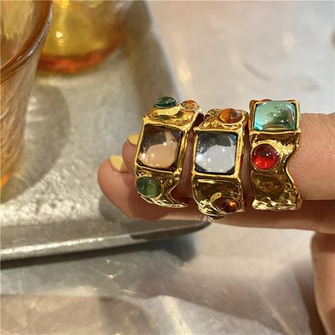 Smarter Shopping, Better Living! Aliexpress.com Rhinestone Rings, Gold Rings For Women, Chunky Ring, Ringe Gold, Geometric Ring, Chunky Rings, Rhinestone Ring, Jewelry Lookbook, Ring Gold