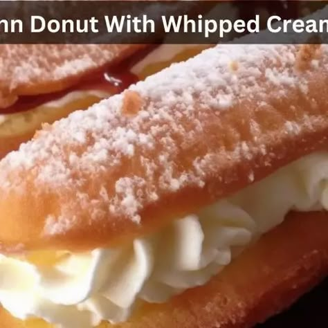 Long John Donut With Whipped Cream Recipe - Easy Kitchen Guide Flavored Donut Glaze Recipe, Whipped Cream Filled Donut, Long John Recipe, How To Make Cream Filled Long Johns, Maple Long Johns Recipe, Vanilla Cream Donut Filling Recipe, Long Donuts Recipe, Cream Filled Donut Recipe Easy, Filled Donut Flavors Ideas