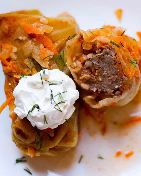 Ukrainian Cabbage Rolls (Holubtsi) Cabbage Rolls With Bacon, Cabbage Roll Sauce, Recipe For Cabbage Rolls, Sour Cabbage Rolls, Croatian Cabbage Rolls, Ukrainian Cabbage Rolls Recipe Rice, Cabbage Rolls Ukrainian, Ukrainian Buckwheat Cabbage Rolls, Recipe For Cabbage