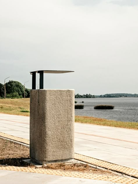 Our concrete litter bin BEKO placed on the shores of the beautiful Daugava river in Lithuania. | architecture, design, public spaces, park benches, gardening, travel Trash Can Design, Bin Design, Trash Bin Design, Recycle Bin, Trash Bin, Park Trash Can, Waste Bin Design, Modern Dustbin, Public Trash Can Design