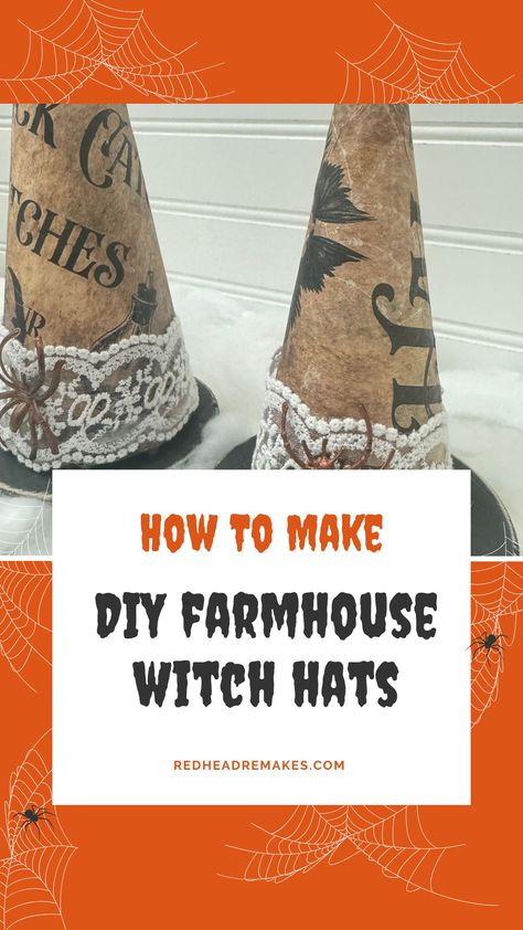 Are you ready to decorate for Halloween?  These DIY witch hats have a farmhouse vibe and are easy to make!  Find out how and make yours today. Diy Witch Hat, Diy Witch, Decorate For Halloween, Farmhouse Halloween, Witch Diy, Witch Hats, Halloween Witch Hat, Fall Crafts Diy, Diy Farmhouse