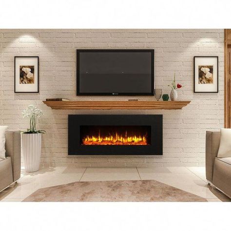 Tv Camino, Fireplace And Tv, Best Electric Fireplace, Wall Mounted Fireplace, Electric Fireplace Wall, Wall Mount Fireplace, Minimalist Farmhouse, Mounted Fireplace, Fireplace Tv Wall