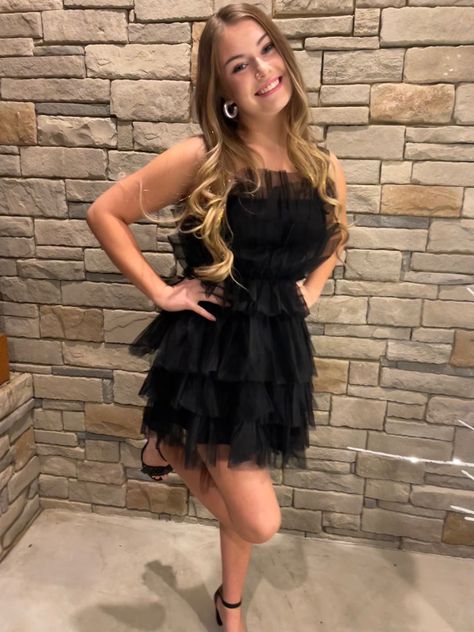 Black Ruffle Tulle Dress, Black Tulle Dress Short, Highschool Dance, Black Formal Dress Short, Hoco 2023, Tool Dress, Ruffle Tulle Dress, Tulle Dress Short, Sweet 16 Outfits