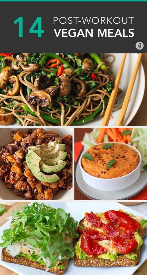 This 14 post-workout meals from Greatist manage to fill you with protein while still being 100% vegan! If this isn't motivation to hit the gym, what is? Post Workout Food, Vegan Meals, Vegan Cooking, Vegan Foods, Vegan Eating, Vegan Diet, Vegan Dishes, Vegan Dinners, Vegetarian Dishes