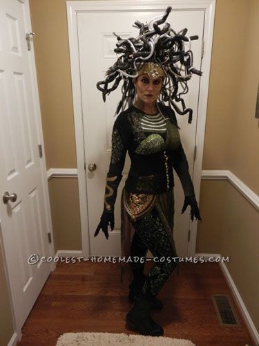 Contest Winning DIY Medusa Costume Best Medusa Costume, Homemade Medusa Costume, Scary Medusa Costume, Medusa Wig Diy, Diy Medusa Costume Dresses, Medusa Halloween Costumes, Medusa Couple Costume, Medusa Diy Costume, Medusa Fancy Dress