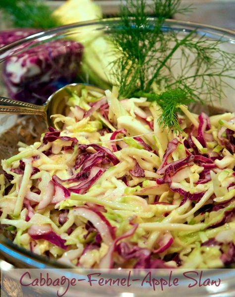 Apple Fennel Slaw Recipe, Apple Cabbage Slaw, Apple Cabbage, Cabbage Slaw Recipes, Fennel Slaw, Slaw Dressing, Fennel Recipes, Braised Cabbage, Apple Slaw