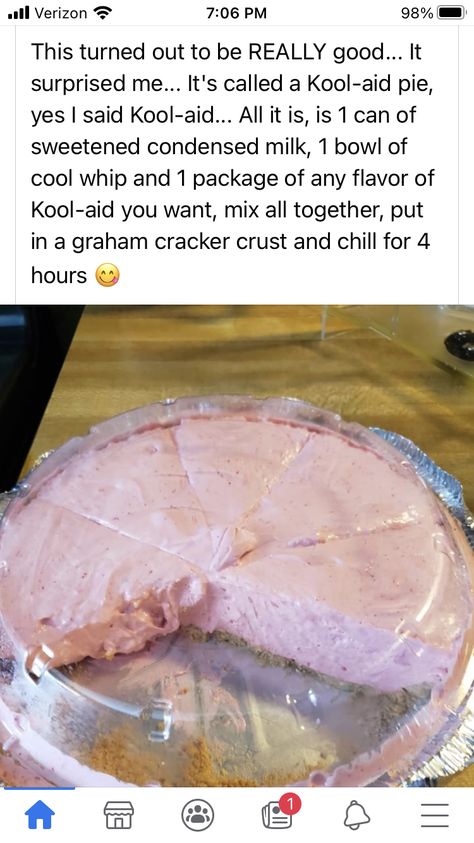 Kool Aid Pie, Kool Aid Pie Recipe, Jelly Meatballs, Fast Desserts, Grandma's Recipes, Tasty Dessert, Easy Pie Recipes, Easy Pie, Grape Jelly