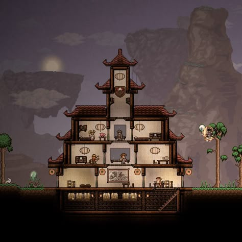 Japanese Terraria House, Terraria Boat House, Terraria House Ideas Japanese, Terraria Dynasty House, Terraria Building Tips, Terraria Outfits, Terraria Garden, Terraria Underground House, Terraria Base Ideas