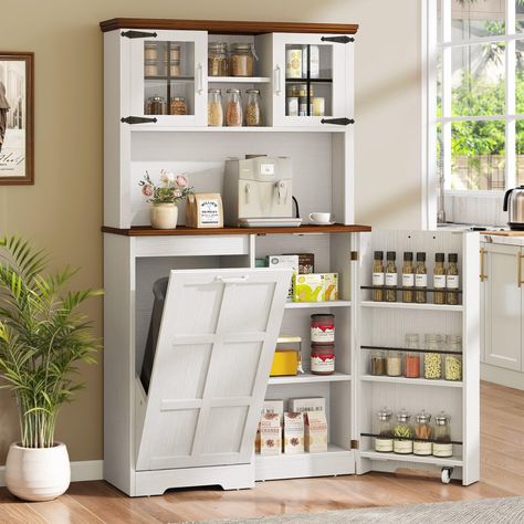 PRICES MAY VARY. 100% Engineered Wood Wide Application Pantry: In addition to its kitchen storage capabilities, this cabinet with an extra-large drawer and trash can holder can be used in various spaces such as the bathroom, laundry room, living room. Masive Kitchen Pantry: Yitahome tall kitchen storage cabinet a spot for a 13-gallon trash bin (trash can not included). This hidden compartment ensures waste is discreetly stored and maintains a clean space. Chic Design Cabinet: Yitahome kitchen pa Trash Bin Kitchen, Can Cabinet, Trash Cabinet, Dining Room Storage Cabinet, Trash Storage, Trash Can Cabinet, Kitchen Storage Cabinet, Cabinet With Doors, Kitchen Pantry Cabinets