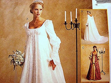 McCalls Ever After Dress Pattern Renaissance Wedding Gown Costume Pattern Misses Size 10 12 14 UNCUT Exotic Wedding Dress, Wedding Gown Patterns, Gown Patterns, Patterned Bridesmaid Dresses, Gown Sewing Pattern, Vogue Dress Patterns, Sleeve Variations, Sewing Wedding Dress, Detachable Train