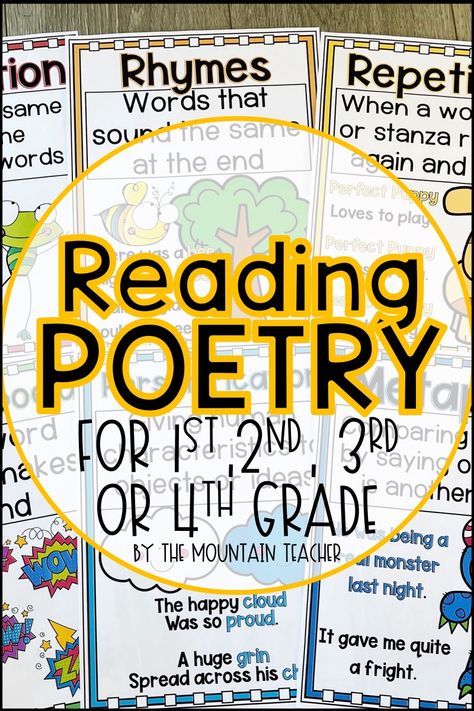 Reading poetry with your primary and intermediate students have never been so much fun! 1st, 2nd, 3rd and 4th grade students all love this month long poem unit. Students will learn about how to read and comprehend a haiku, lymrick, rhyming, shape, ABC, acrostic, cinquain, autobiographical, ballad, ode, tanka, and more during this no prep unit. There are templates provided to write poems, as well as anchor charts, examples and models of poems and figurative language. Digital or in person provided 4th Grade Poetry, Tanka Poem, 3rd Grade Poetry Lessons, 2nd Grade Poetry Activities, Poetry Second Grade Activities, Poetry Anchor Chart 3rd Grade, Teaching Poetry To 3rd Grade, Poetry Grade 3 Activities, Acrostic Poem Examples