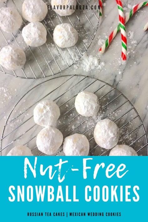 Snowball Cookies Gluten Free, Allergy Friendly Christmas Cookies, Nut Free Cookies Recipes, Nut Free Candy, Nut Free Granola Bars, Russian Tea Cookies, Cookie Basket, Nut Free Cookies, Nut Free Desserts