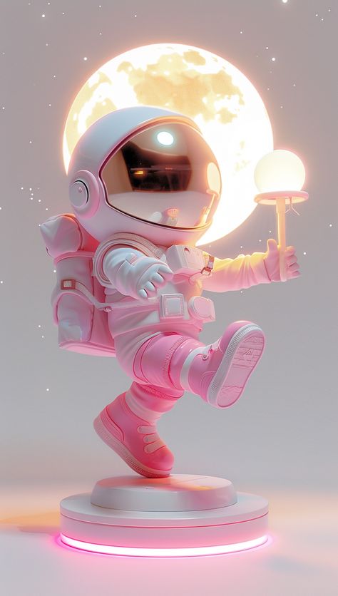 Sculpture of Cute Astronaut Holding the Moon Pink Helmet, Louis Vuitton Pattern, Inspirational Digital Art, Photography Movies, Santa Claus Hat, Helmet Visor, Samurai Armor, Lego Minifigures, Cartoon Character Design