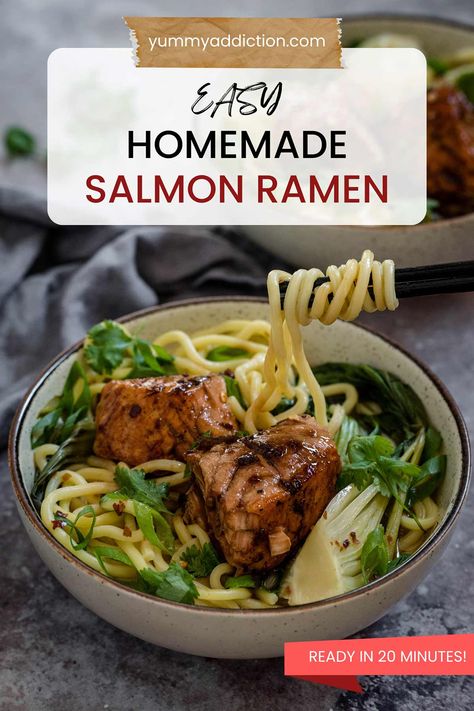 Salmon Ramen, Roman Noodles, Sweet Chili Salmon, Ramon Noodles, Chili Salmon, February Recipes, Salmon Noodles, Japanese Noodle Soup, Salmon Soup