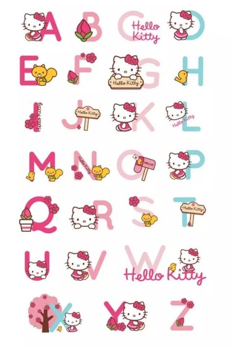 Hello Kitty Letters, Kitty Icon, Hello Kitty Birthday Cake, Bubble Letter Fonts, Hello Kitty Printables, Hello Kitty Birthday Party, Art Lettering, Cute Alphabet, Hello Kitty Themes