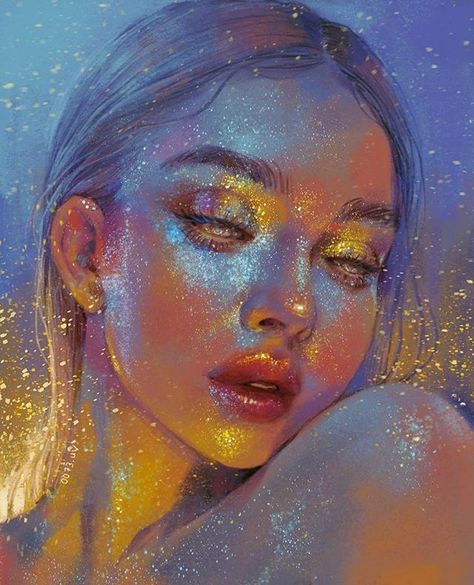 #Repost @0073.uv  You guys said not to add more glitter so I added more glitter. #moreismore . . amazing photo reference by @daryna_barykina #digitalart #digitalillustration #portrait #procreateapp #applepencil #ipadart #aesthetic #glitter #glittermakeup Arte Sketchbook, Skateboarder, Arte Fantasy, Ethereal Art, Drawing Tutorials, Digital Art Girl, Digital Portrait, 그림 그리기, Portrait Art