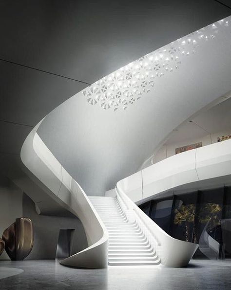 🇬🇧 #Staircase design by Zaha Hadid. /// 🇪🇸 #Escaleras diseño por Zaha Hadid. #d_signers Zaha Hadid Interior, Zaha Hadid Architecture, Escalier Design, Futuristic Interior, Zaha Hadid Architects, Interior Stairs, Architecture Rendering, Zaha Hadid, Staircase Design