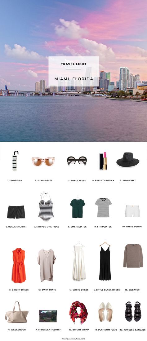 Pack for Summer in Miami , Florida. 10 days in a Carry-on! Miami Capsule Wardrobe, Miami Packing List Winter, Miami Packing List, Miami Vacation Outfits, Miami Trip, Miami Vacation, Trip Packing, Packing Ideas, Bright Dress