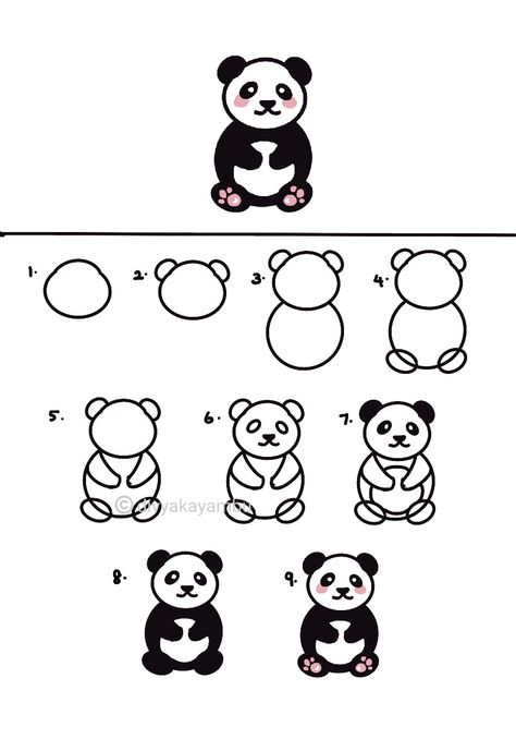 Step by step drawing of Panda Panda Bear Drawing Easy, Drawing Panda Easy, Cute Panda Drawing Easy Step By Step, How To Draw A Panda Easy, How To Draw A Cute Panda, Panda Simple Drawing, Panda Drawing Easy Step By Step, How To Draw A Panda, Panda Drawing Simple