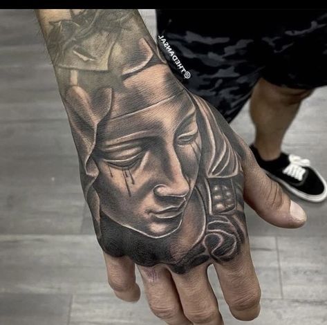 Angel Hand Tattoo, Brown Tattoo Ink, Fist Tattoo, Unique Hand Tattoos, Herren Hand Tattoos, Full Hand Tattoo, Face Tattoos For Women, Skull Hand Tattoo, Skull Sleeve Tattoos