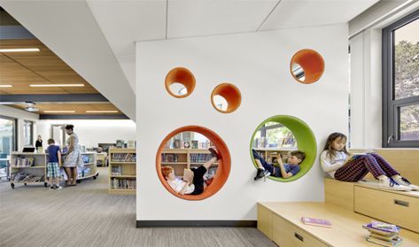 Mark Day School – Learning Commons and Administrative Addition Elementary School Library Design, Library Design Ideas, Architecture Portfolio Template, School Library Design, Children's Library, Elementary School Library, School Interior, School Learning, School Cafeteria