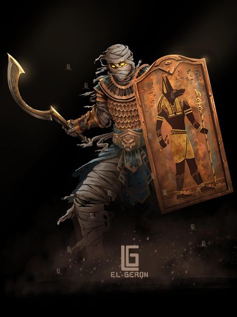 Egyptian Warrior Art, Egyptian Character Design, Dnd Paladin, Egyptian Warrior, Egypt Concept Art, Tomb Kings, Egyptian Mummies, Super Powers Art, Cover Illustration