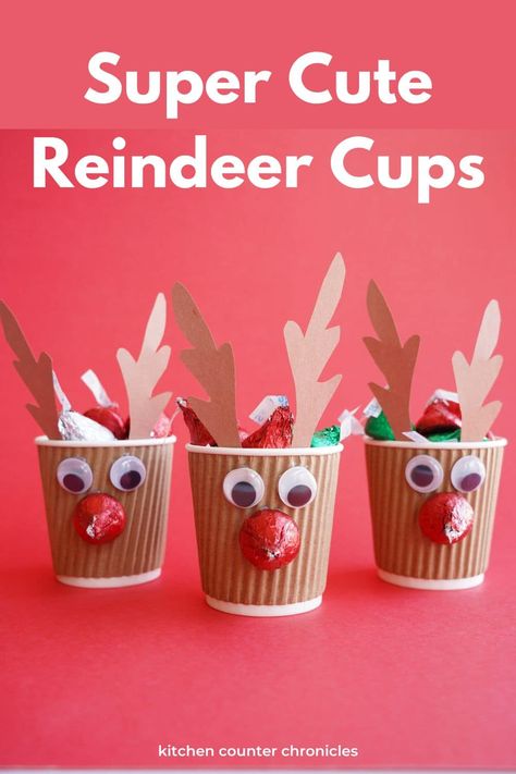 Hot Chocolate Reindeer Cones Diy Christmas Gifts, Reindeer Applesauce Cups, Christmas Paper Cup Craft, Paper Cup Santa Craft, Raindeer Crafts Diy Food, Diy Xmas Table Centerpieces, Candy Cane Reindeer Craft, Christmas Craft Fair Ideas To Sell, Christmas Fayre Ideas