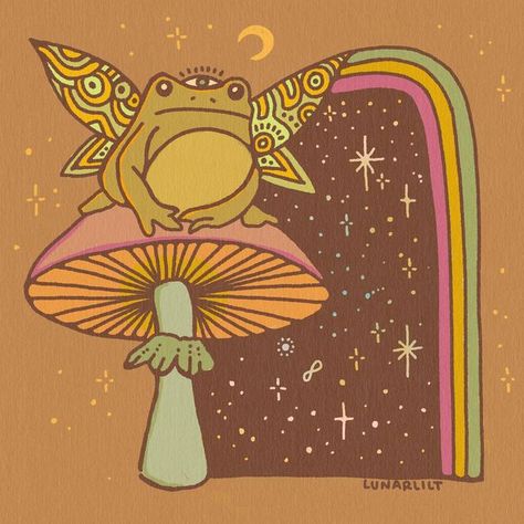 Fairy Frog, Stare Into The Abyss, Energy Symbols, Lotus Symbol, Freelance Design, Lotus Print, Into The Abyss, Consciousness Art, Vibes Art