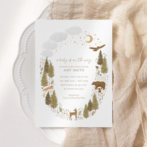 Woodland Forest Animals Baby Shower Invitation Woodland Animal Baby Shower Ideas, Animal Baby Shower Ideas, Boy Baby Showers, Forest Animal Baby Shower, Unique Baby Shower Themes, Neutral Baby Shower Invitations, Woodland Forest Animals, Forest Baby Showers, Rustic Baby Shower Invitations