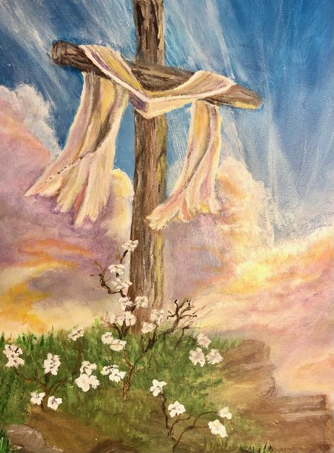 Easter Drawings Aesthetic, God Cross Drawing, Christen Painting Ideas, Bible Inspired Paintings, Christian Easter Aesthetic, Easter Watercolor Paintings Christian, Christian Inspired Paintings, Painting Ideas On Canvas God, Christian Paintings Ideas