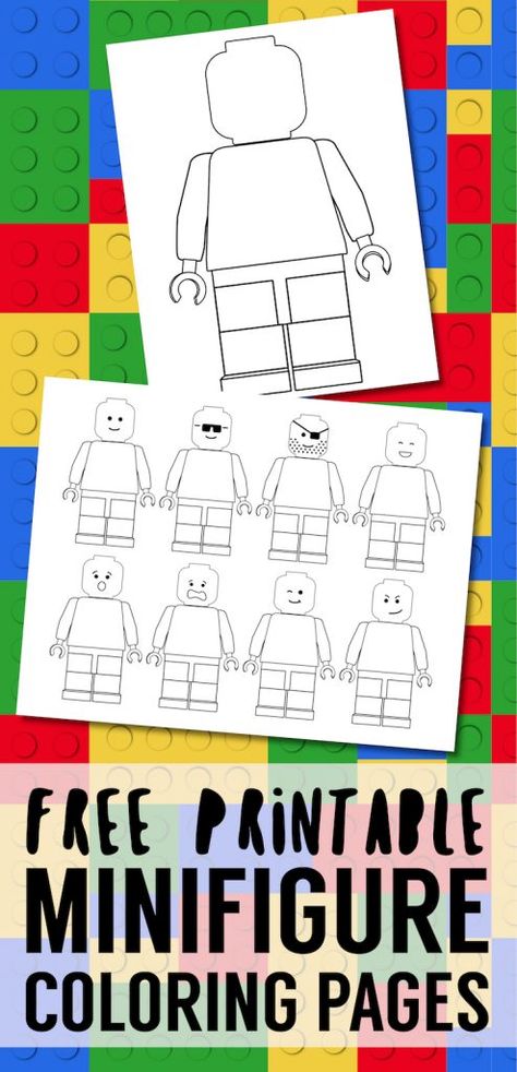 Free Printable Lego Coloring Pages. Free lego minifigure coloring pages for a lego birthday party. Blank lego page to draw your own face. #papertraildesign #legocoloringpage #legoparty #legobirthdayparty Lego Head Printable, Lego Spiderman Party, Lego Printable, Lego Coloring Sheet, Lego Classroom Theme, Printable Lego, Lego Camp, Paper Trail Design, Lego Avengers