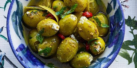 Feta-Stuffed Marinated Olives | Food & Wine Adeena Sussman, Mediterranean Appetizers, Baked Appetizers, Stuffed Olives, Marinated Olives, Veg Food, Za Atar, Whipped Feta, Quick Appetizers