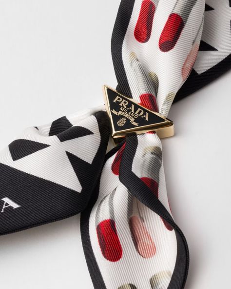 Black Metal scarf clip | PRADA Shape Outlines, Re Edition Prada, Prada Triangle, Prada Re Edition, Scarf Clip, Ballerina Slippers, Prada Accessories, Custom Belt, Mens Travel Bag