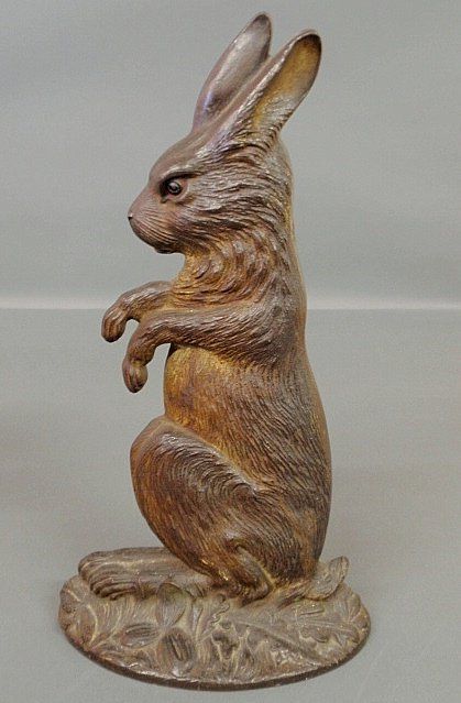 Sold For $ 1,600 Bradley & Hubbard cast iron seated rabbit ... Rabbit Stuff, Paint Decoration, Cast Iron Doorstop, Easter Inspiration, Iron Door, Rabbit Art, Bunny Art, Antique Door, Antique Iron